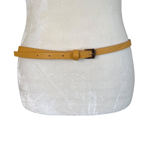 H&M yellow leather adjustable skinny belt with gold buckle size small - Picture 1 of 5